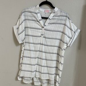 Casual Striped White and Black Tunic Top